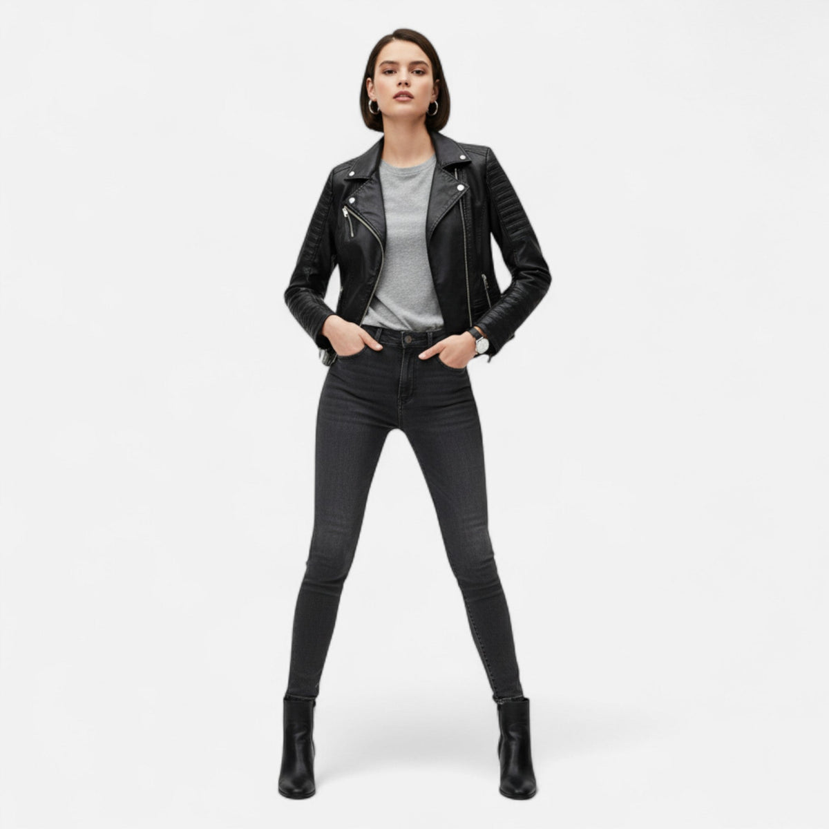 Isabel | Chaqueta de Cuero para Mujer con Diseño Biker Elegante 1