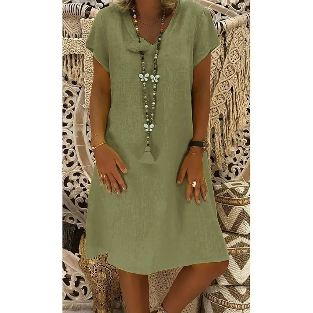 Isabella | Minivestido de Lino con Cuello en V y Corte A para Mujer 5