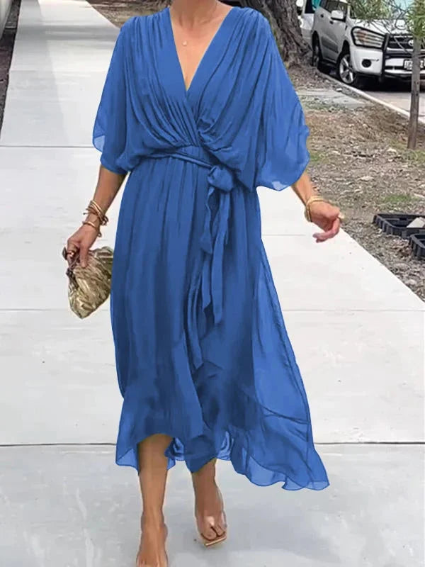 NATALIA – Vestido de chiffon elegante con escote en V