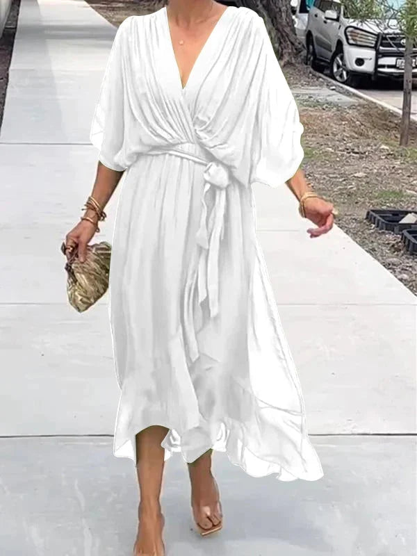 NATALIA – Vestido de chiffon elegante con escote en V