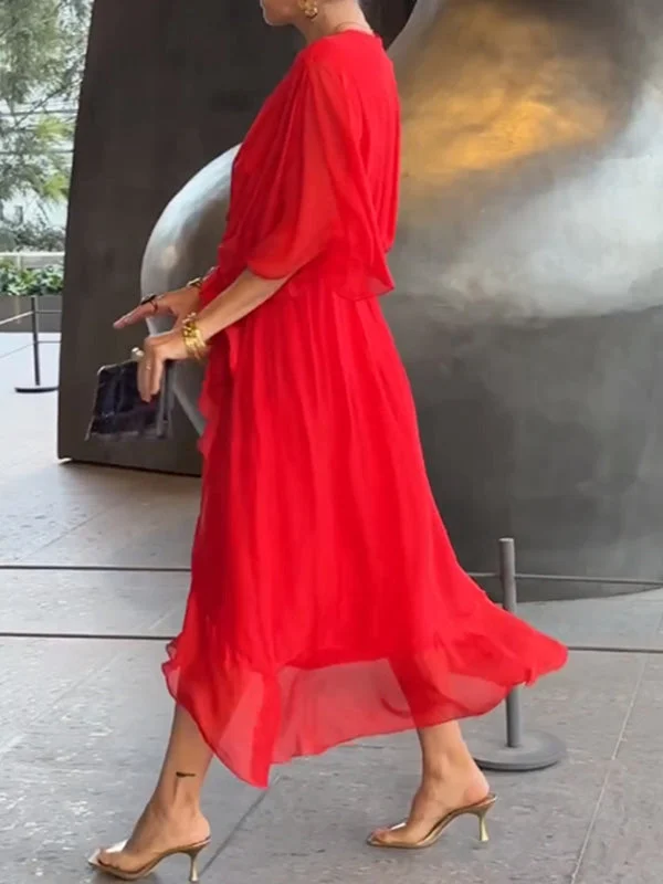 NATALIA – Vestido de chiffon elegante con escote en V