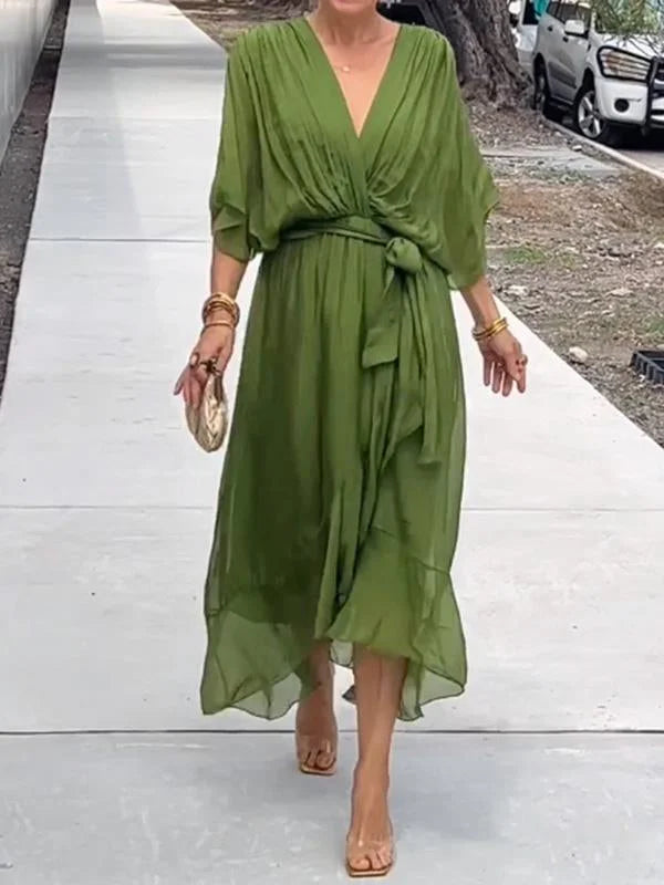 NATALIA – Vestido de chiffon elegante con escote en V