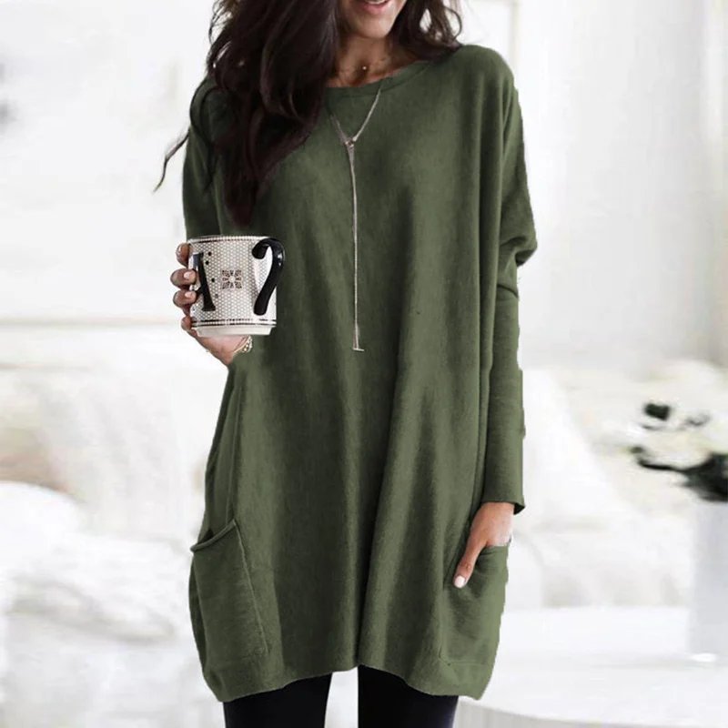 Lucía | Túnica de Manga Larga con Bolsillos para Mujer, Ajuste Extragrande, Estilo Casual 11