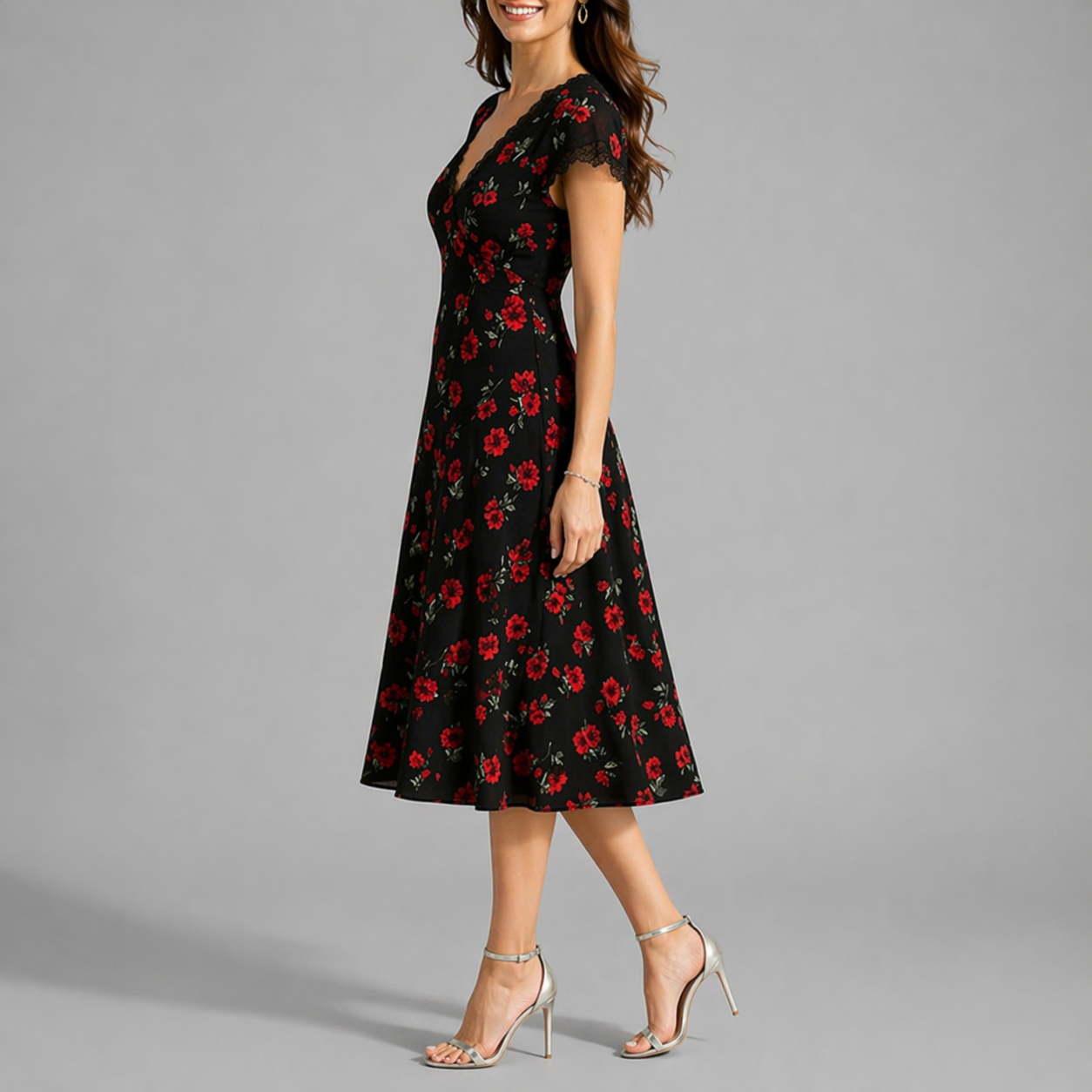 Lucía | Vestido Midi Acampanado con Estampado Floral para Mujer 1