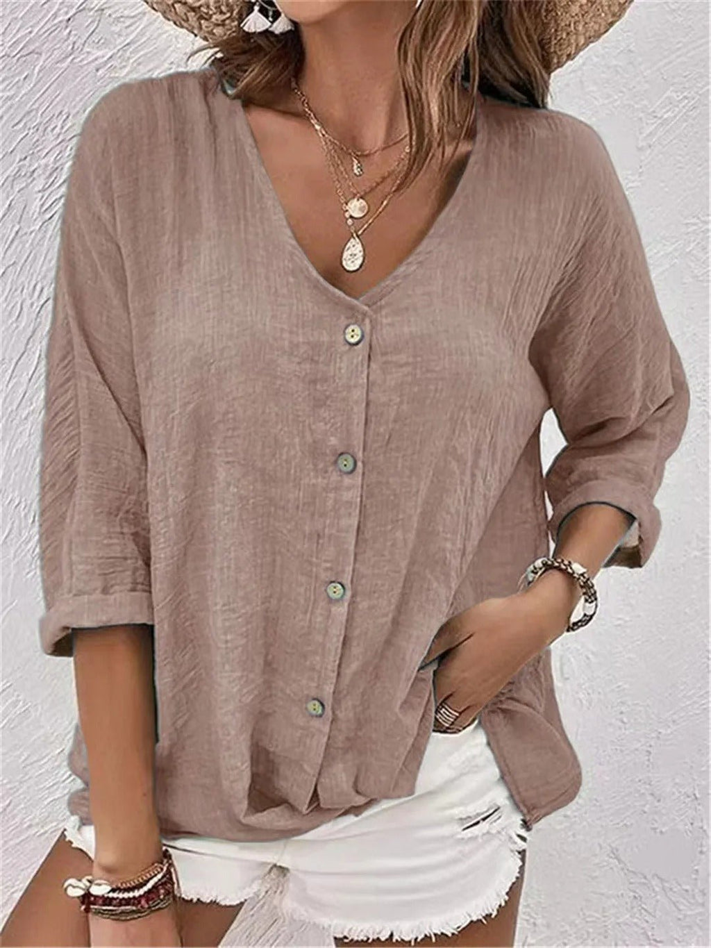 Sofía | Top de Algodón con Cuello en V y Mangas Tres Cuartos para Mujer 8