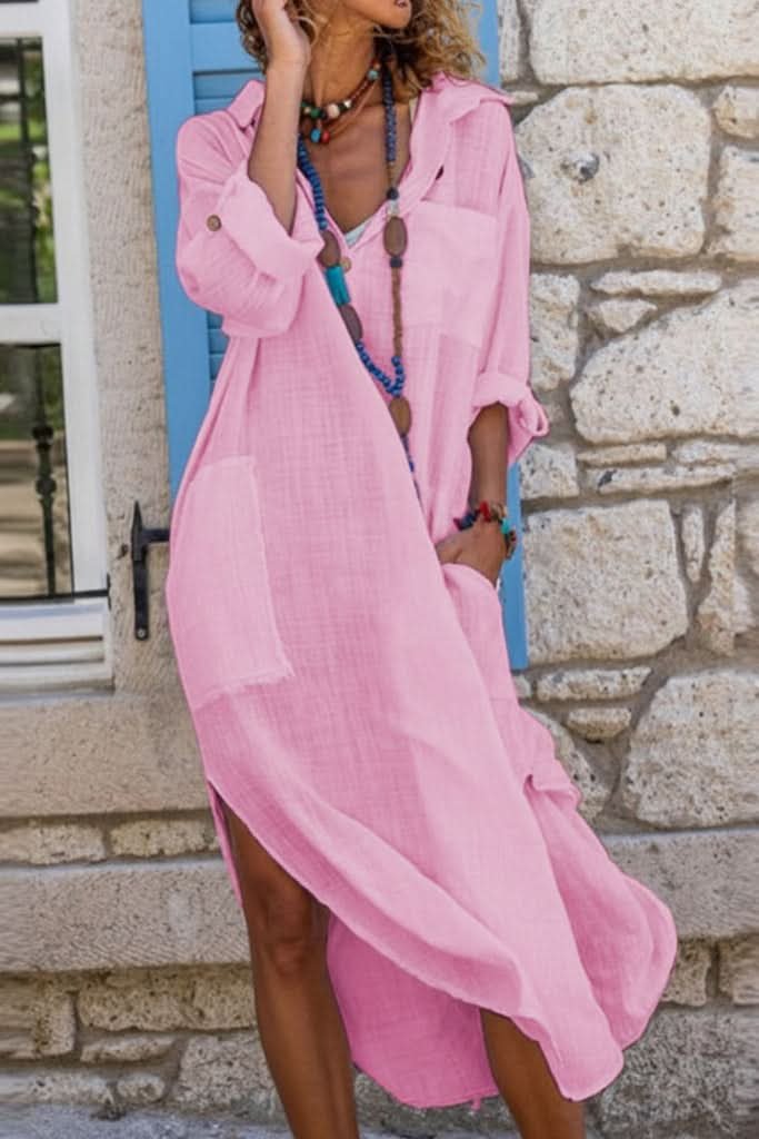 Sofía | Vestido Camisero de Lino Oversize para Mujer con Bolsillos Midi 2