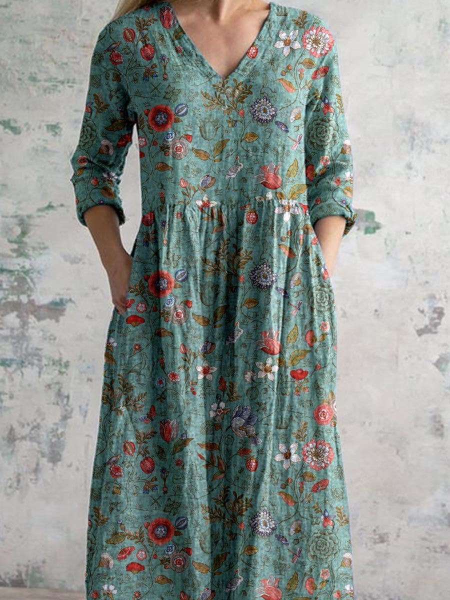 Sofía | Vestido Largo Casual de Algodón Bohemio con Cuello en V para Mujer 1