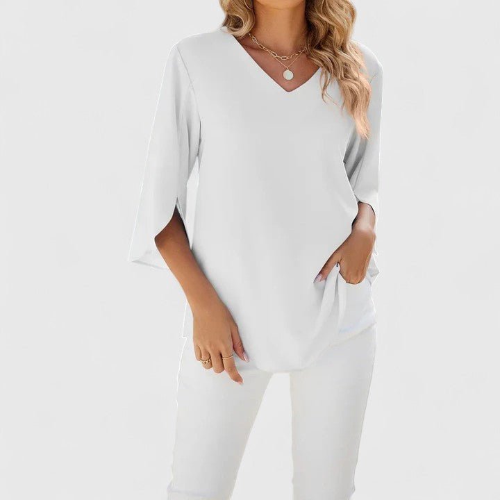 CARLA – Blusa de gasa con escote en V y volantes para mujer - Noa Lagos