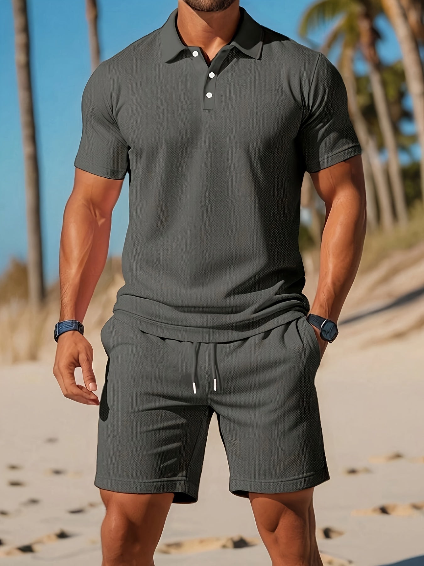LEO – Conjunto de verano para hombre con polo y pantalones cortos