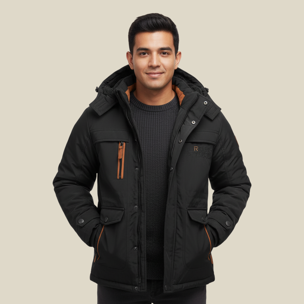 Chaqueta táctica impermeable GRIMSVYK para hombre en color negro, vista frontal