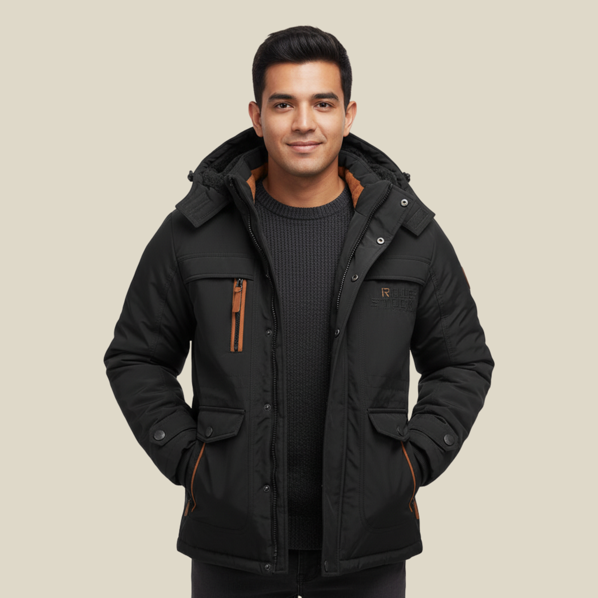Chaqueta táctica impermeable GRIMSVYK para hombre en color negro, vista frontal