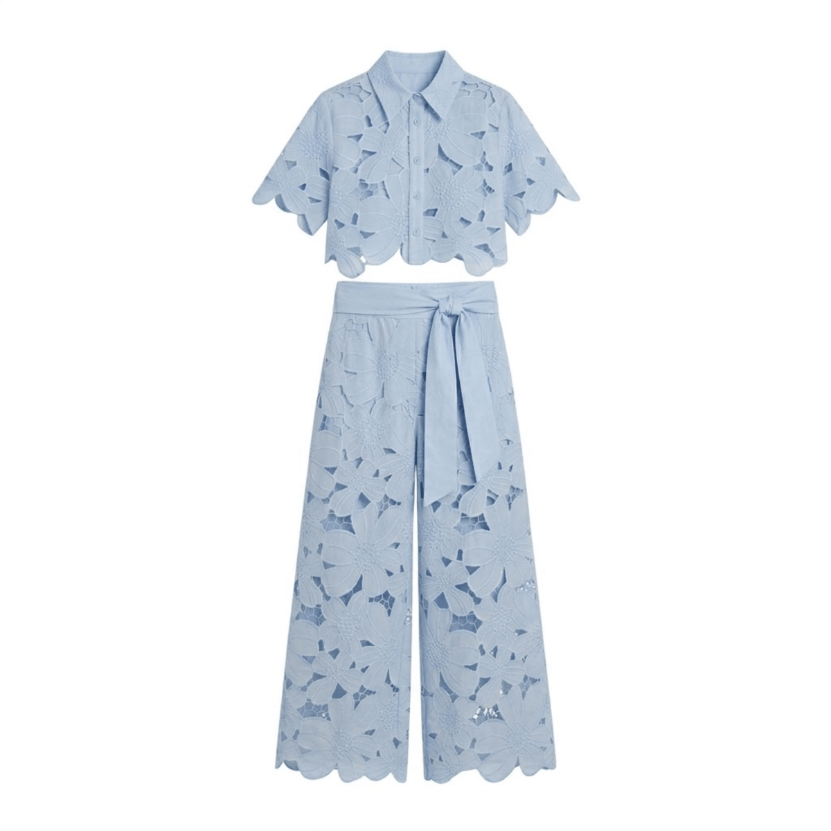 Lucía | Conjunto de Dos Piezas con Top Corto de Encaje y Pantalones Anchos para Mujer - Noa Lagos