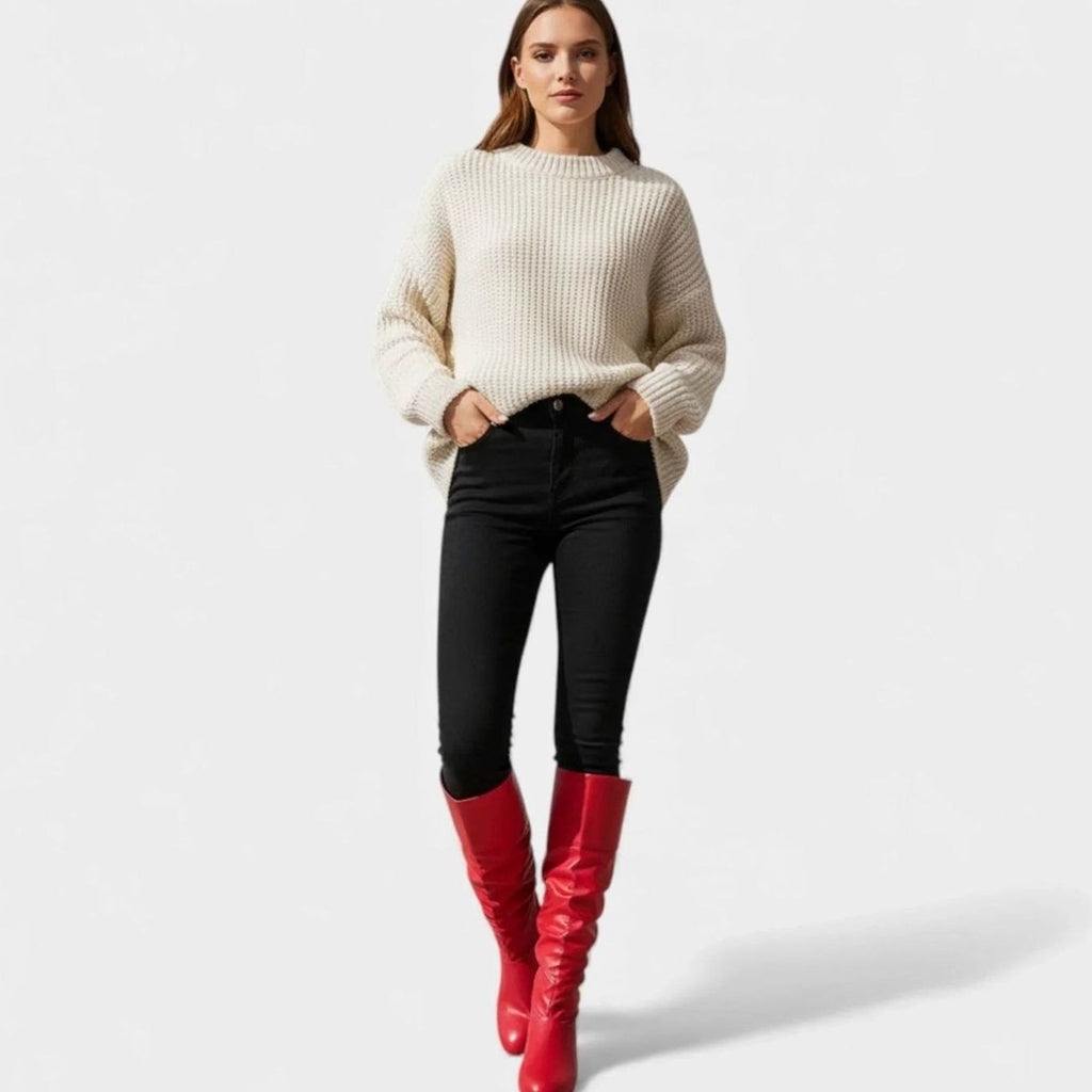 Botines de mujer estilo slouchy combinados con falda midi