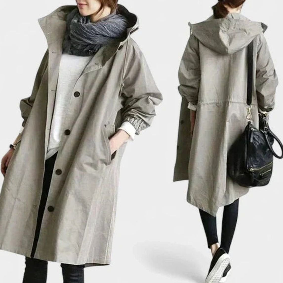 Bolsillo lateral profundo de la gabardina oversize con capucha