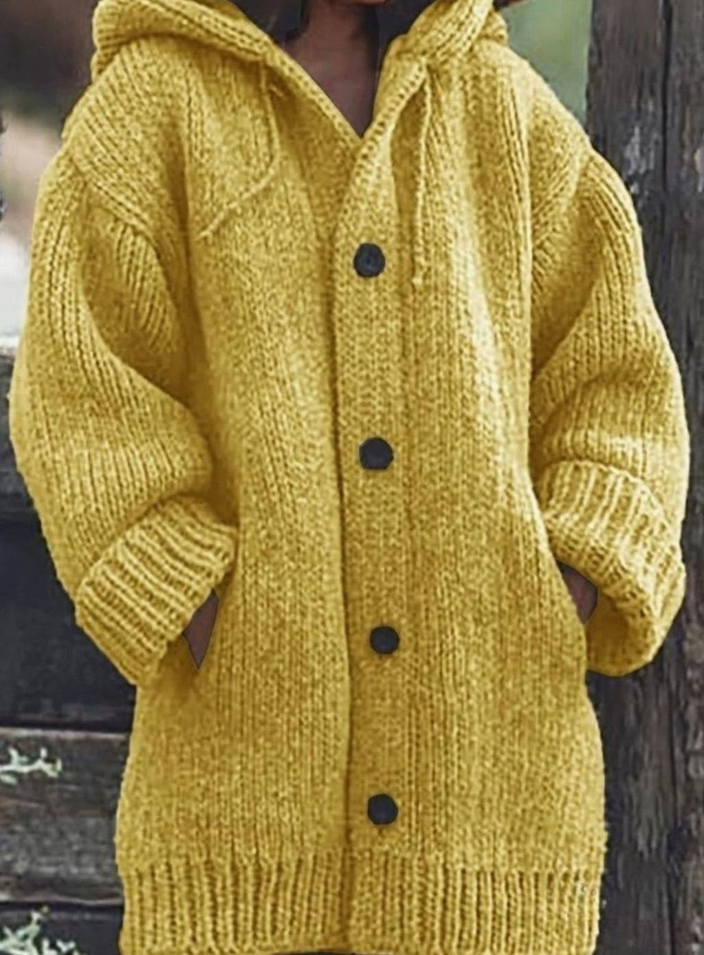 Cárdigan oversize de punto grueso con capucha para mujer, vista frontal